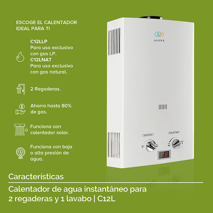 Calentador de Agua para Gas LP 12L - 2 Regaderas
