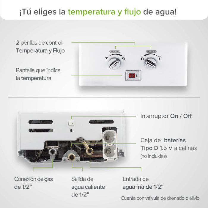 Combo Calentador gas LP 12 L + Presurizador 35 L
