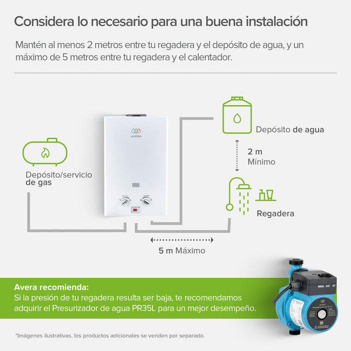 Calentador de agua instantáneo para gas LP 12 L