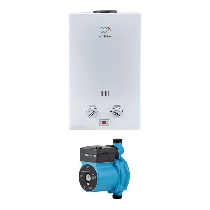 Combo Calentador instantáneo gas LP 16 L, 3.5 Servicios + Presurizador 72 L