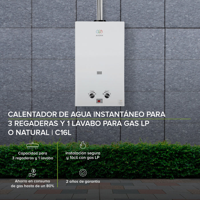 Calentador de agua instantáneo para gas LP 16 L