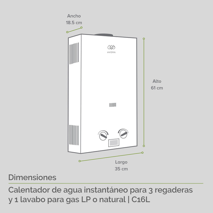 Calentador de agua instantáneo para gas LP 16 L