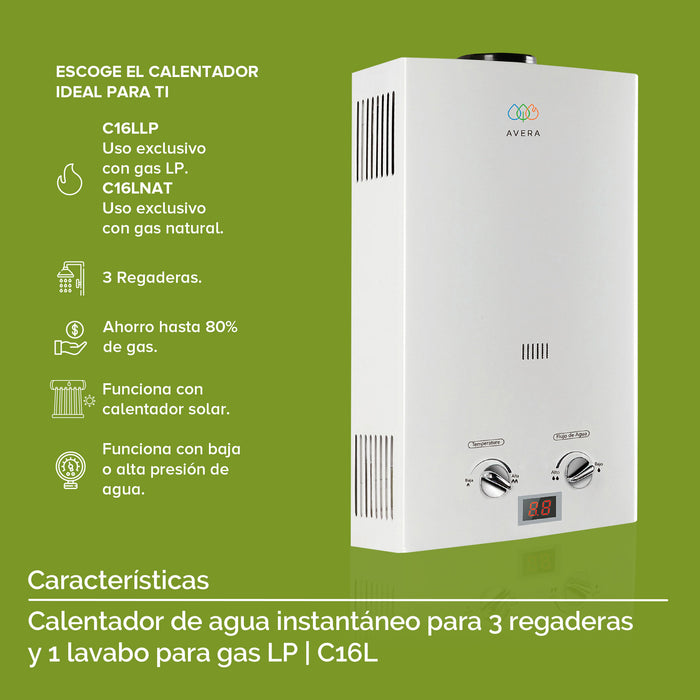 Calentador de agua instantáneo para gas LP 16 L