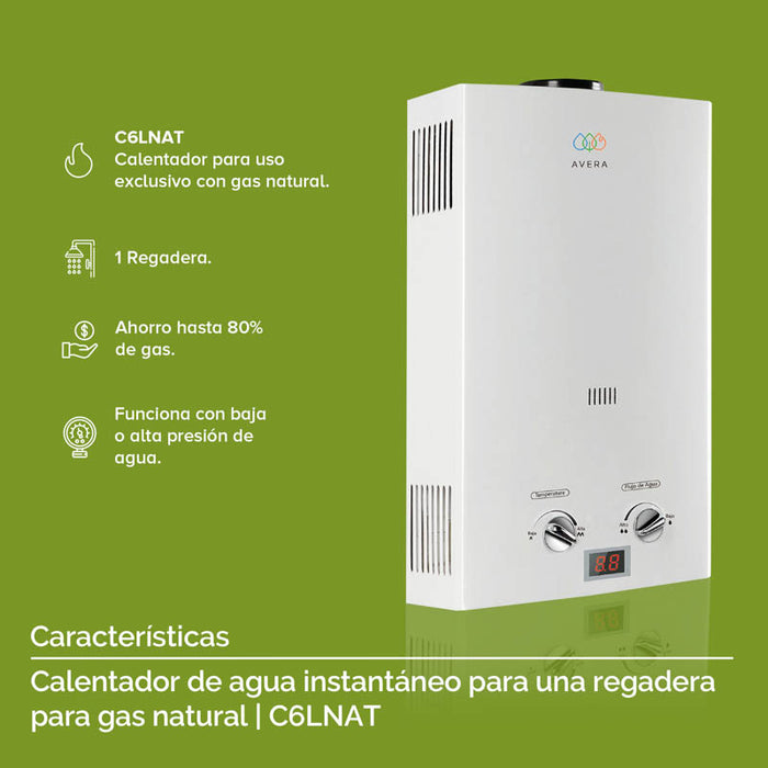 Calentador de Agua 6 Litros Gas Natural - 1 Regadera