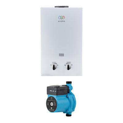Combo Calentador instantáneo gas LP 6 L, 1 Servicio + Presurizador 26 L