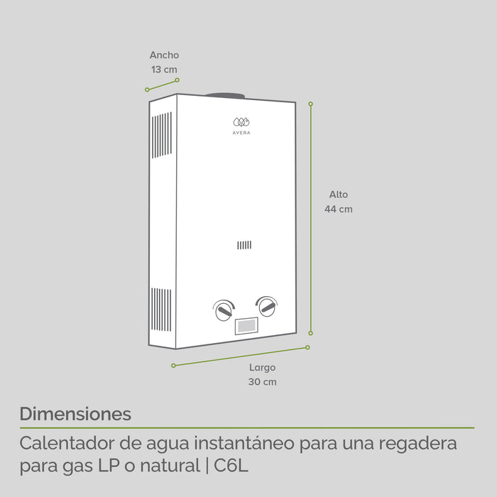 Calentador de agua instantáneo para gas natural 6 L