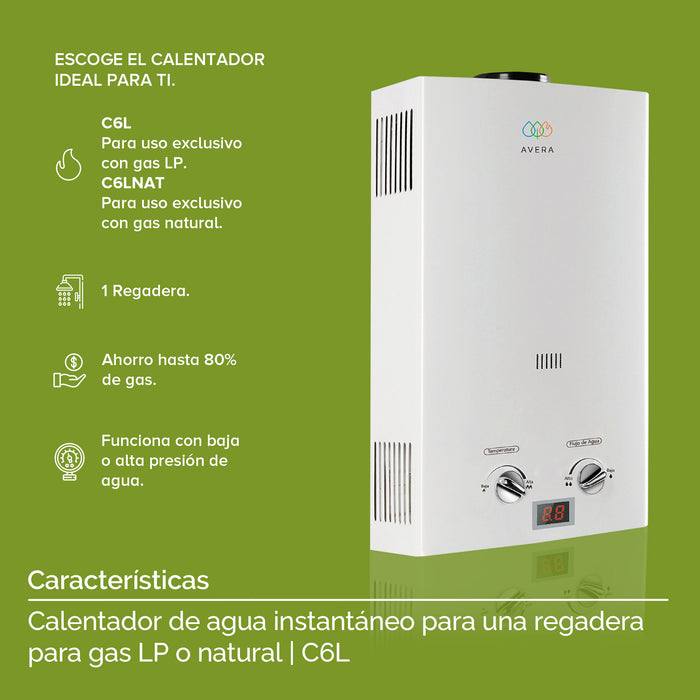 Calentador de agua instantáneo para gas natural 6 L