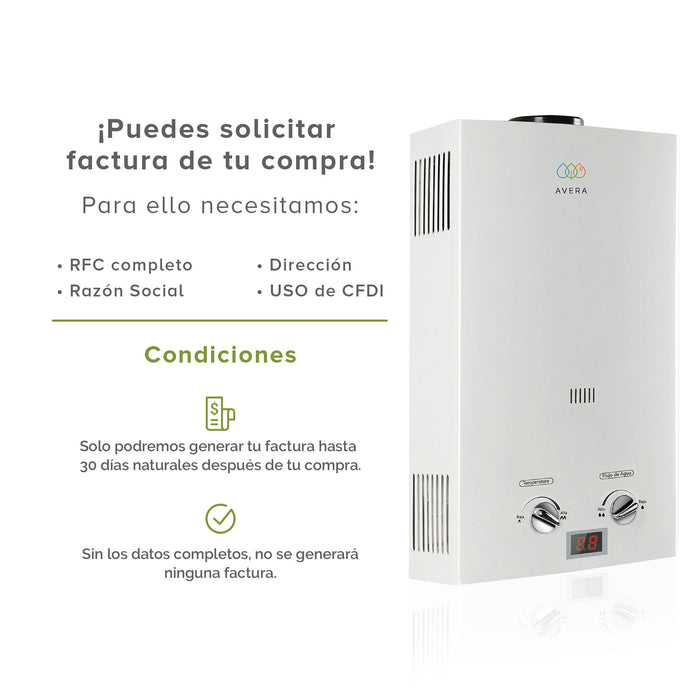 Calentador de agua instantáneo para gas natural 6 L