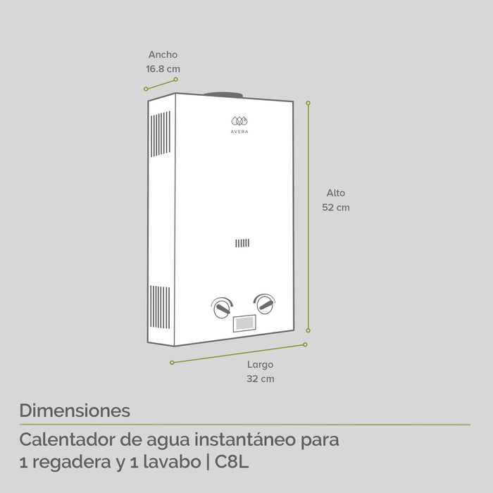 Calentador de agua instantáneo para gas LP 8 L