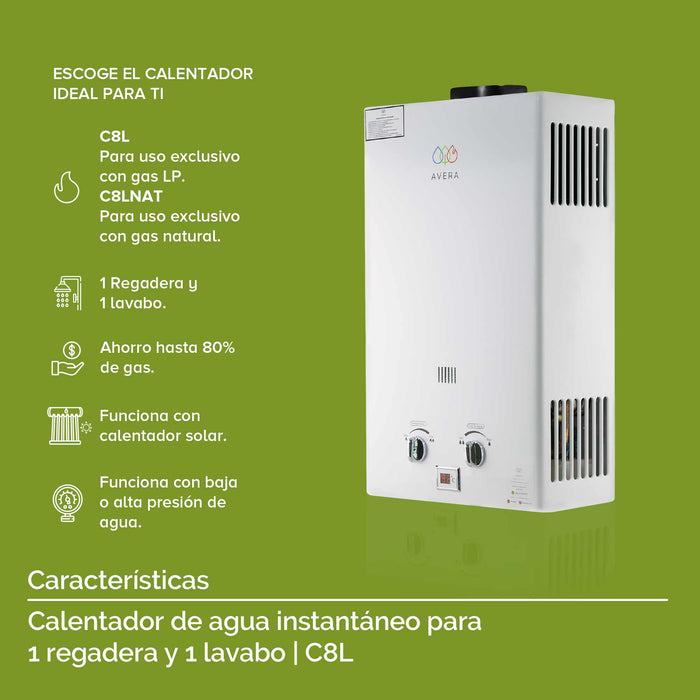 Calentador de agua instantáneo para gas LP 8 L