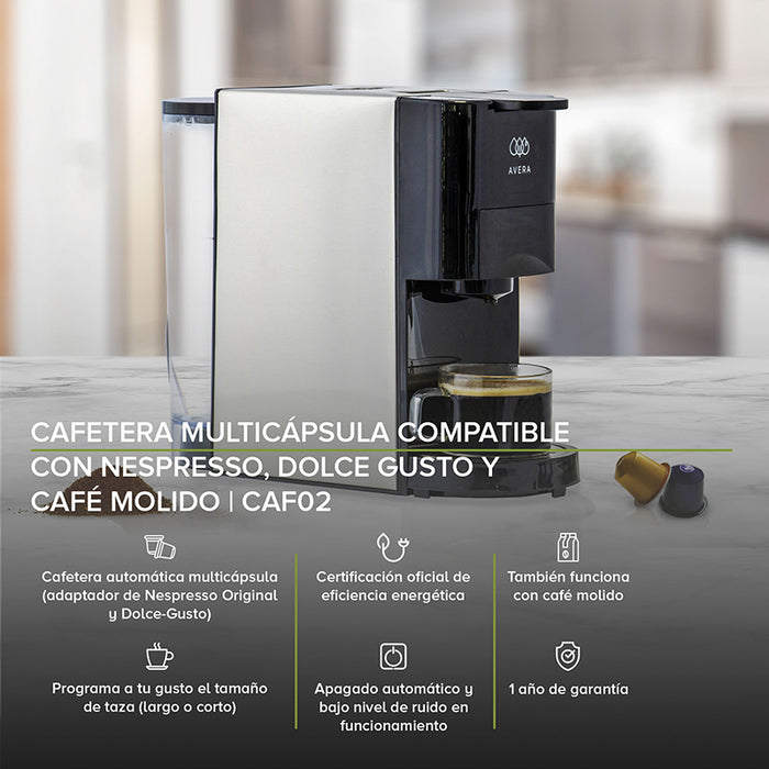 Cafetera multicápsula compatible con Nespresso, Dolce Gusto y café