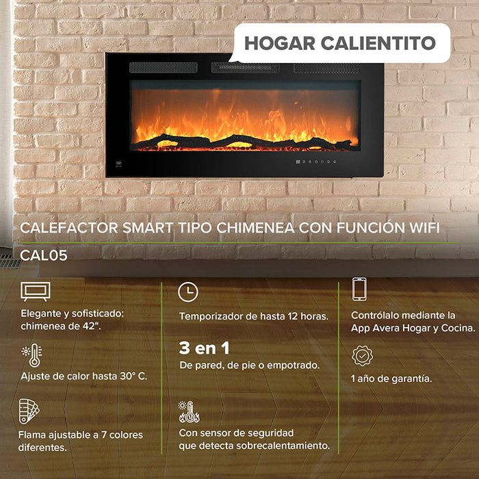 Calefactor tipo chimenea eléctrica WiFi — Avera