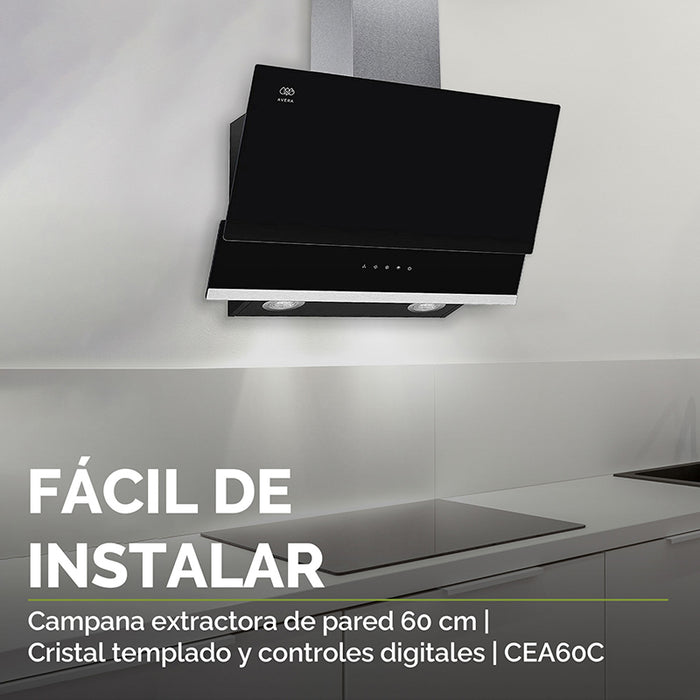 Parrilla de gas vidrio templado 4 quemadores + Campana pared cristal templado y controles digitales 60 cm + Horno eléctrico empotrable para gas natural