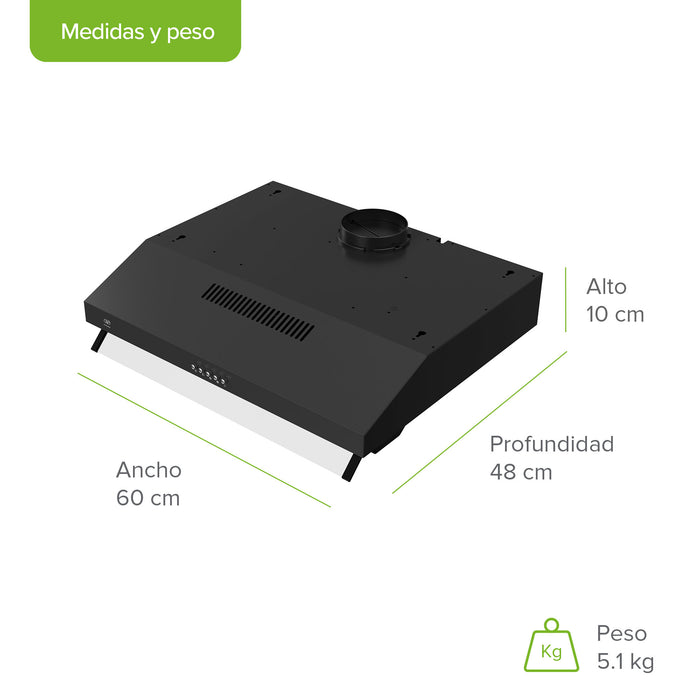 Combo Parrilla de gas Vidrio templado 4 quemadores + Campana de pared acero inoxidable 60 cm negro