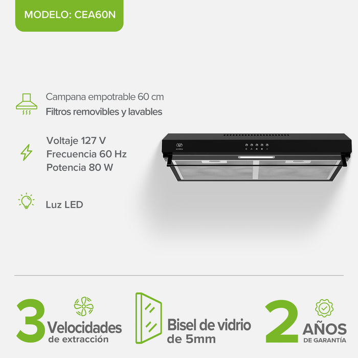 Combo Parrilla de gas Vidrio templado 4 quemadores + Campana de pared acero inoxidable 60 cm negro