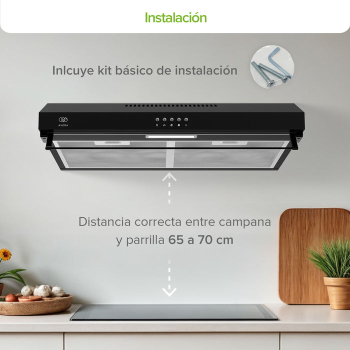 Combo Parrilla de gas Vidrio templado 4 quemadores + Campana de pared acero inoxidable 60 cm negro