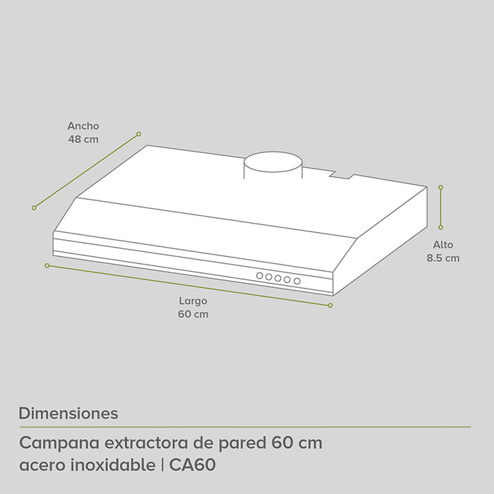 Parrilla de gas 2 quemadores + Campana pared acero inoxidable 60 cm