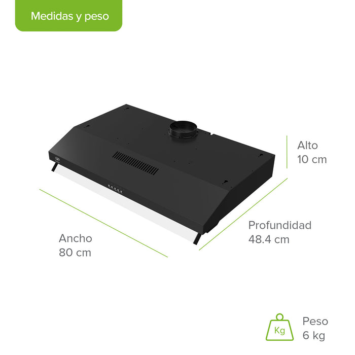 Combo Parrilla de gas Vidrio templado 5 quemadores + Campana de pared acero inoxidable 80 cm negro