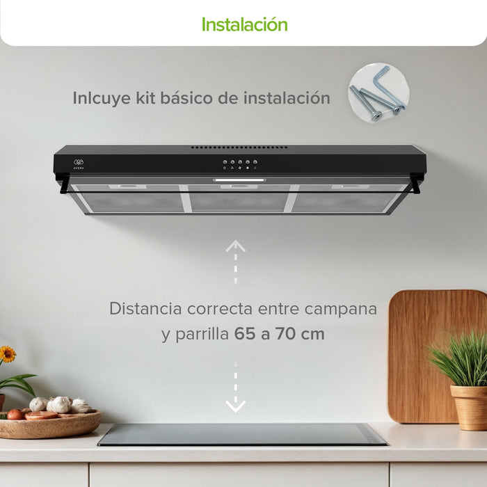 Combo Parrilla de gas Vidrio templado 5 quemadores + Campana de pared acero inoxidable 80 cm negro
