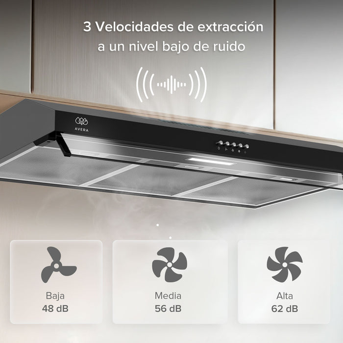 Combo Parrilla de gas Vidrio templado 5 quemadores + Campana de pared acero inoxidable 80 cm negro