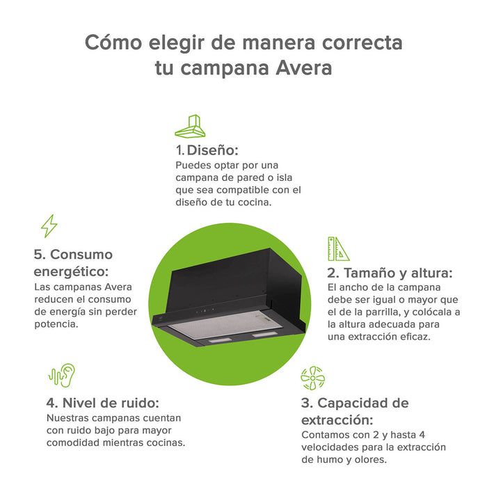 Campana de cocina de pared extensible 60 cm acero inoxidable con panel digital - negro