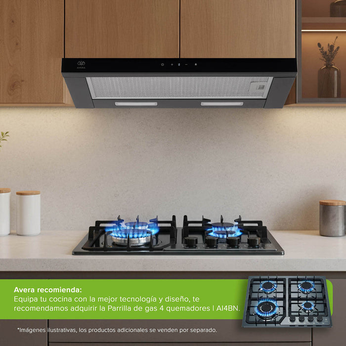 Campana de cocina de pared extensible 60 cm acero inoxidable con panel digital - negro
