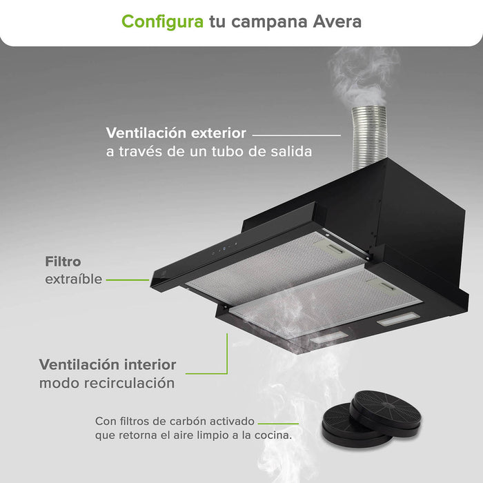 Campana de cocina de pared extensible 60 cm acero inoxidable con panel digital - negro