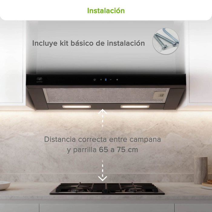 Campana de cocina de pared extensible 60 cm acero inoxidable con panel digital - negro