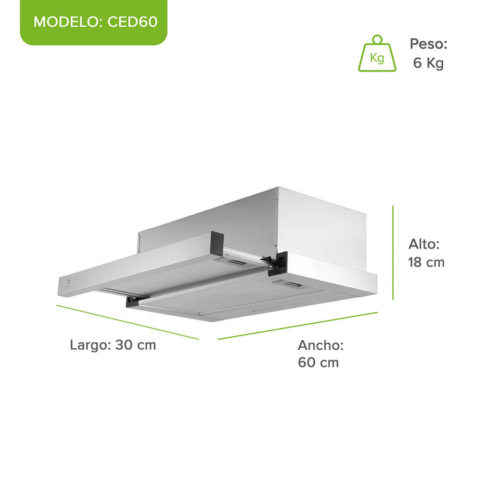Campana de cocina de pared extensible 60 cm acero inoxidable