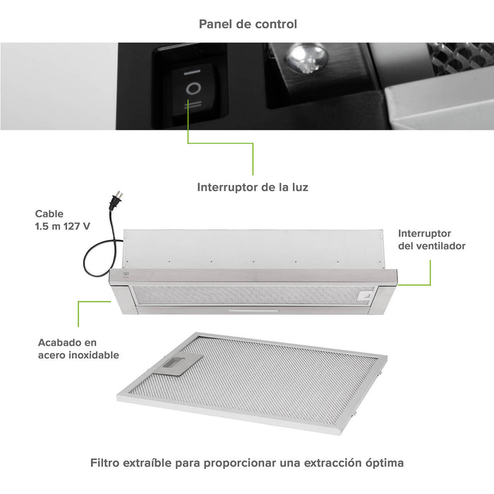 Campana de cocina de pared extensible 60 cm acero inoxidable