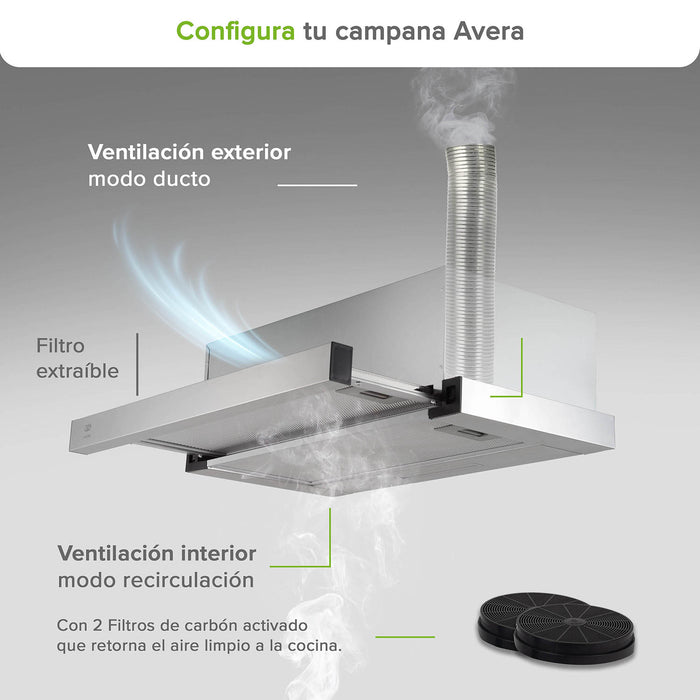 Campana de cocina de pared extensible 60 cm acero inoxidable