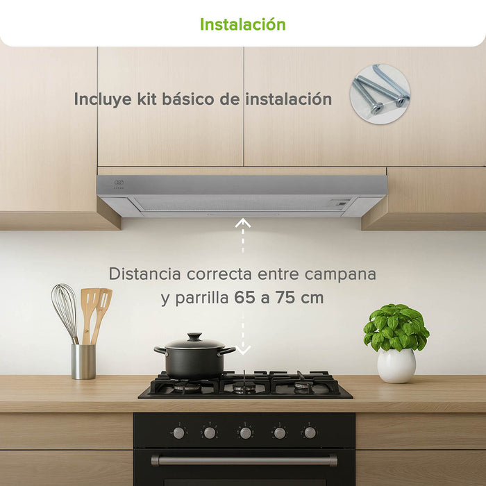 Campana de cocina de pared extensible 60 cm acero inoxidable