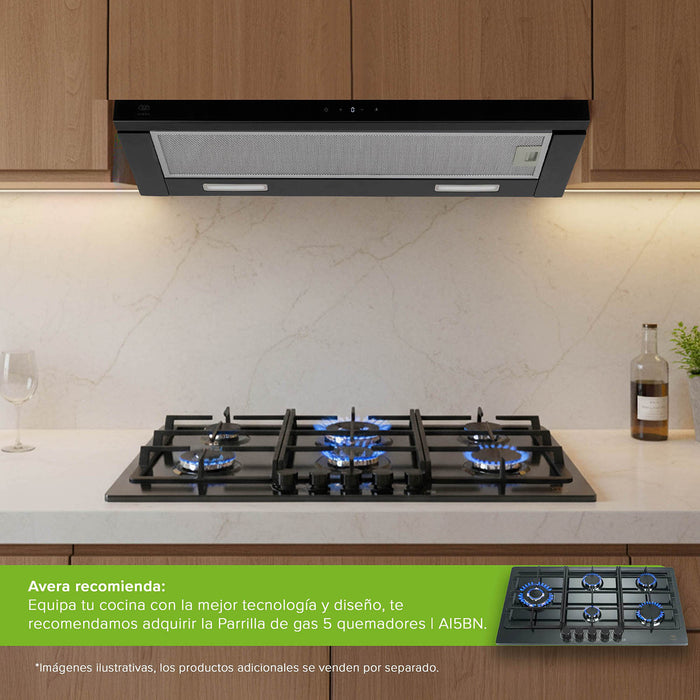Campana de cocina de pared extensible 80 cm acero inoxidable con panel digital - negro