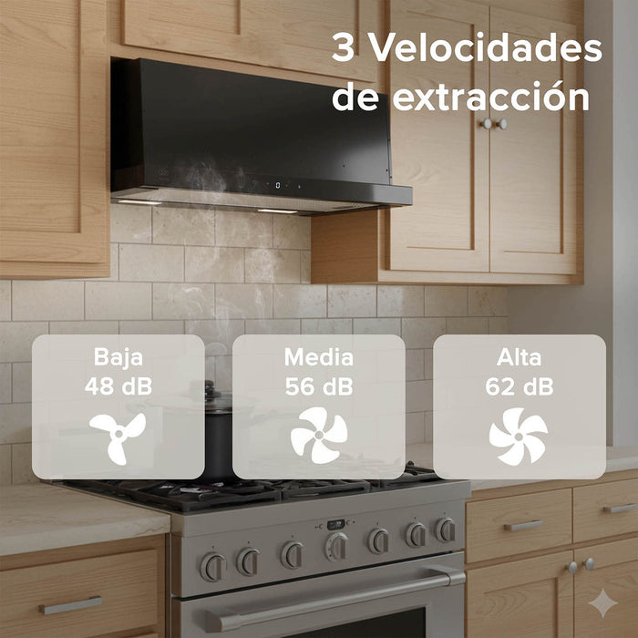 Campana de cocina de pared extensible 80 cm acero inoxidable con panel digital - negro