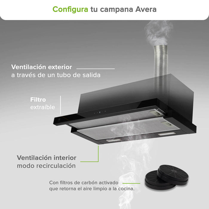 Campana de cocina de pared extensible 80 cm acero inoxidable con panel digital - negro