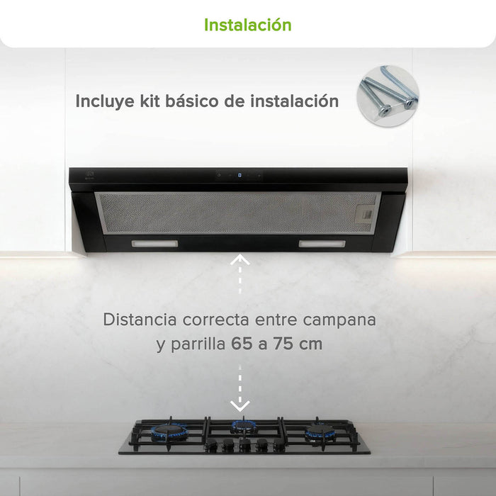 Campana de cocina de pared extensible 80 cm acero inoxidable con panel digital - negro