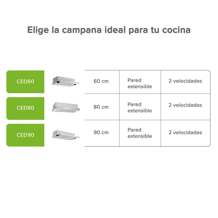 Campana de cocina de pared extensible 80 cm acero inoxidable