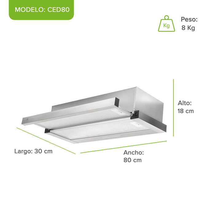Campana de cocina de pared extensible 80 cm acero inoxidable