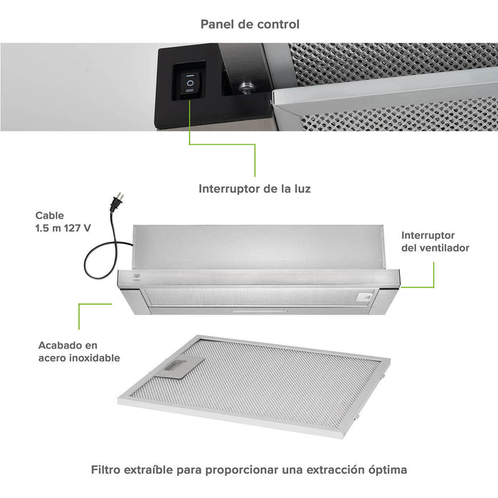Campana de cocina de pared extensible 80 cm acero inoxidable