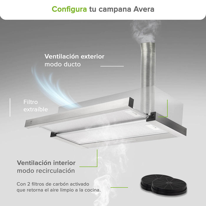 Campana de cocina de pared extensible 80 cm acero inoxidable