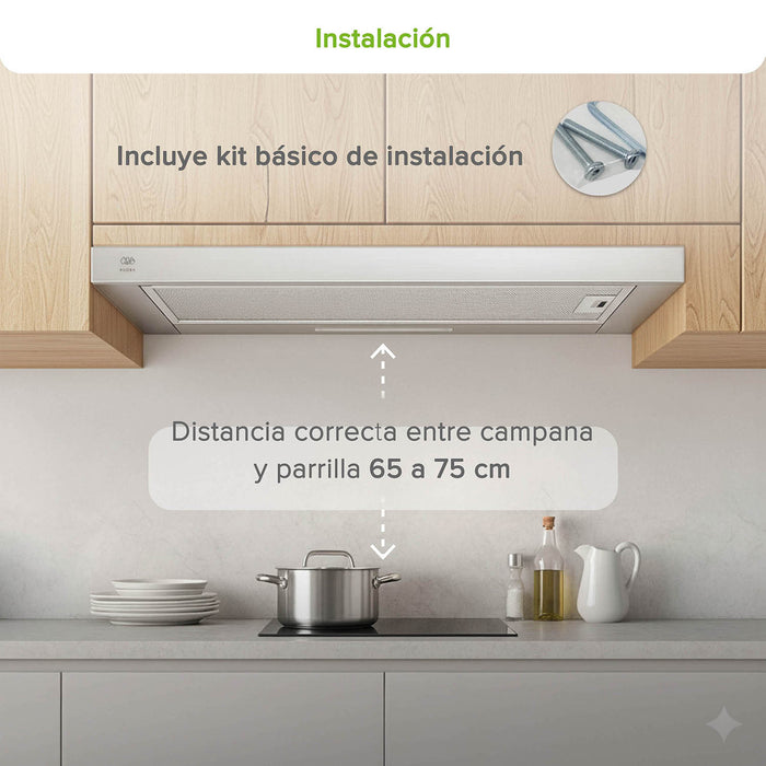 Campana de cocina de pared extensible 80 cm acero inoxidable