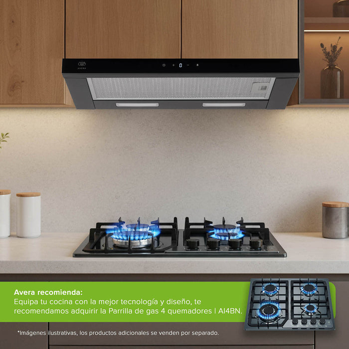 Campana de cocina de pared extensible 90 cm acero inoxidable con panel digital - negro