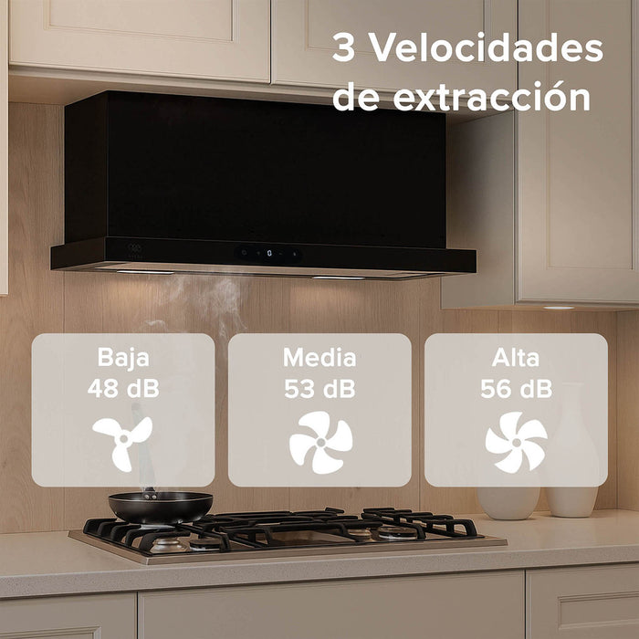 Campana de cocina de pared extensible 90 cm acero inoxidable con panel digital - negro