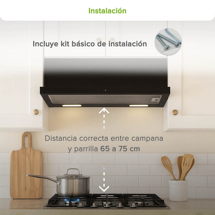 Campana de cocina de pared extensible 90 cm acero inoxidable con panel digital - negro