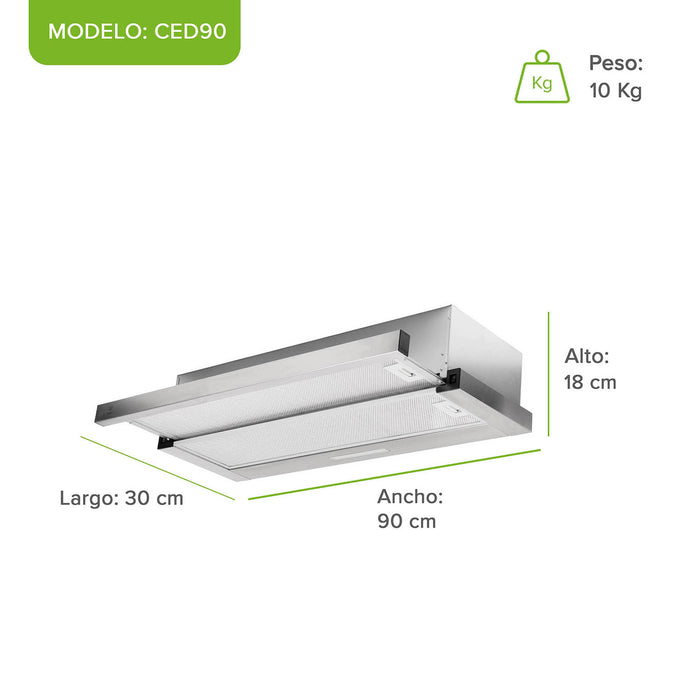 Campana de cocina de pared extensible 90 cm acero inoxidable