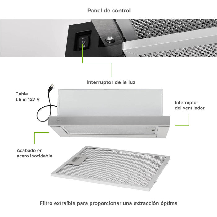 Campana de cocina de pared extensible 90 cm acero inoxidable