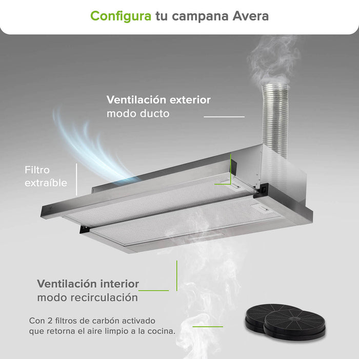 Campana de cocina de pared extensible 90 cm acero inoxidable