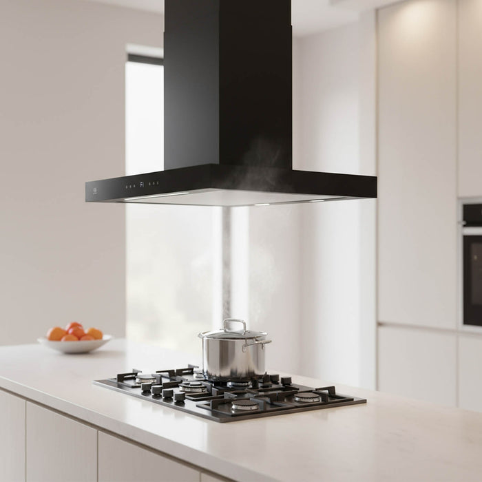 Campana de cocina de isla tipo T 76 cm acero inoxidable con panel digital - negro