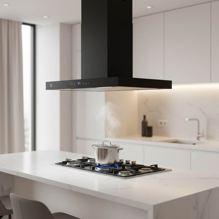 Campana de cocina de isla tipo T 90 cm acero inoxidable con panel digital - negro