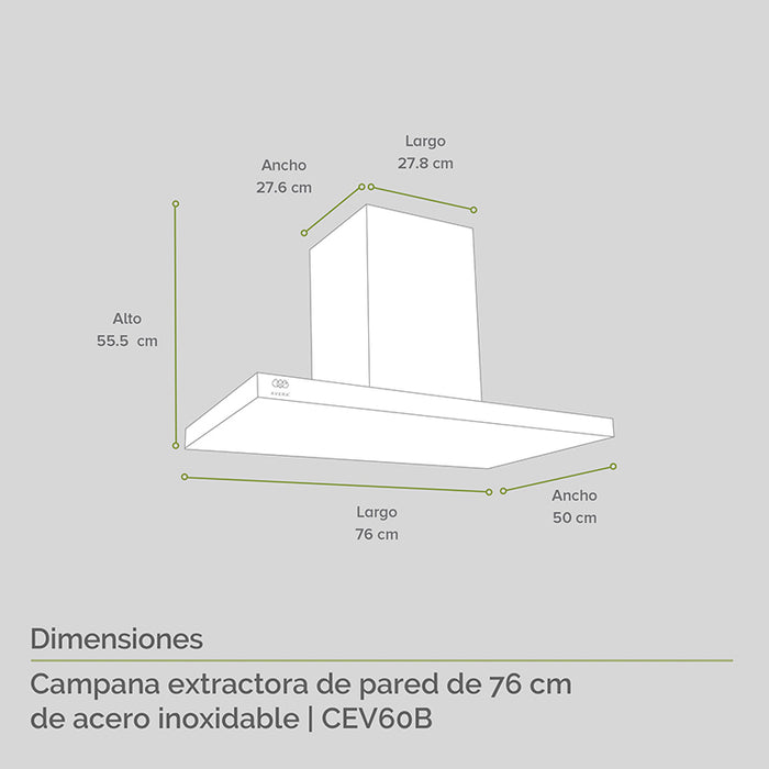 Parrilla de gas en vidrio templado con 4 quemadores + Campana de pared en acero inoxidable 76 cm